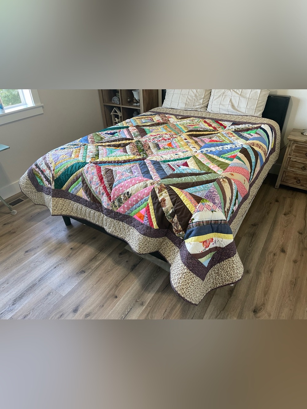 Handmade String Quilt 89x89 Patchwork Satin Mixed Fabrics Multicolor Floral